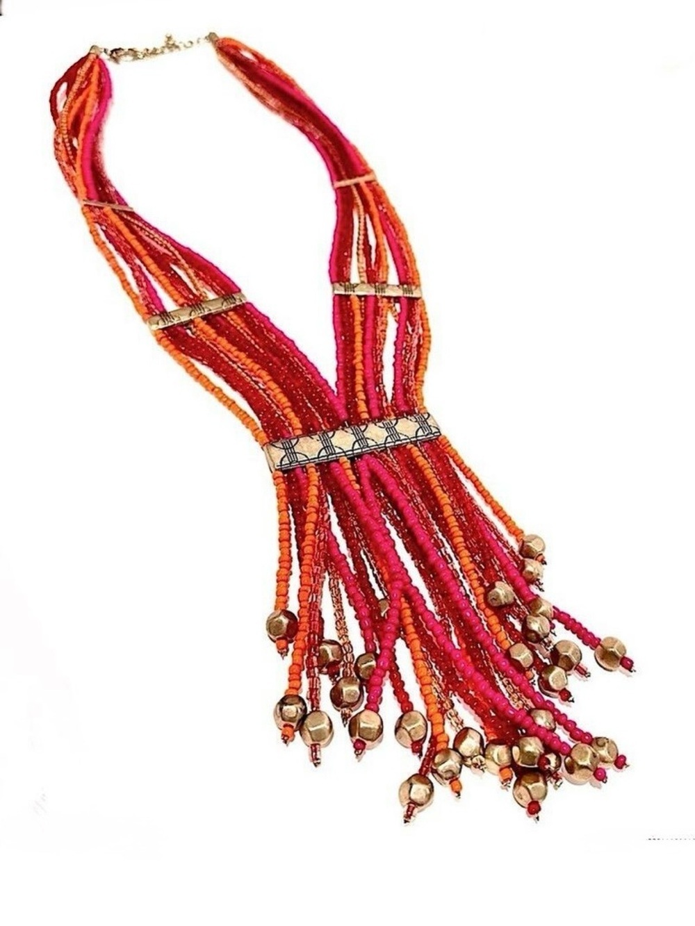CHICO’S LUXE Vibrant Pink & Orange Beaded Statement Necklace | NWT $98